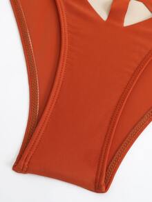 Swim Oasis Summer New Laser Cut-Out Backless Sexy One-Piece Swimsuit Dress Set, High-End Fashion Swimwear - Redwood - View 10