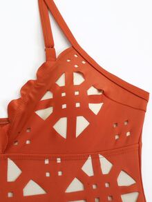 Swim Oasis Summer New Laser Cut-Out Backless Sexy One-Piece Swimsuit Dress Set, High-End Fashion Swimwear - Redwood - View 9