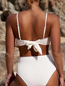 SHEIN Swim Women Metal Detail Textured Spaghetti Strap Bikini Set For Summer Beach - White - View 2