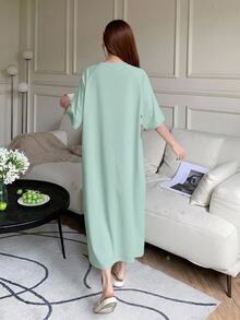 DAZY Raglan Sleeve Pattern Decorated Loose Fit Loungewear Dress - Green - View 2