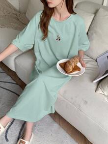 DAZY Raglan Sleeve Pattern Decorated Loose Fit Loungewear Dress - Green - View 3