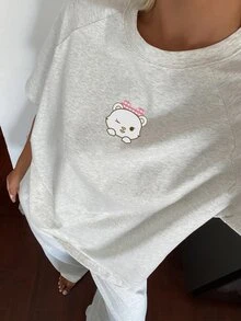 DAZY 夏季可愛圖案滿版印花針織女款睡衣套裝 - 灰色 - 查看 5