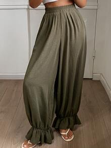 DAZY Solid Ruffle Hem Sleep Pants Fall - Green - View 4