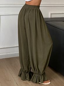 DAZY Solid Ruffle Hem Sleep Pants Fall - Green - View 2