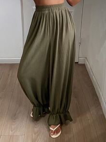 DAZY Solid Ruffle Hem Sleep Pants Fall - Green - View 7