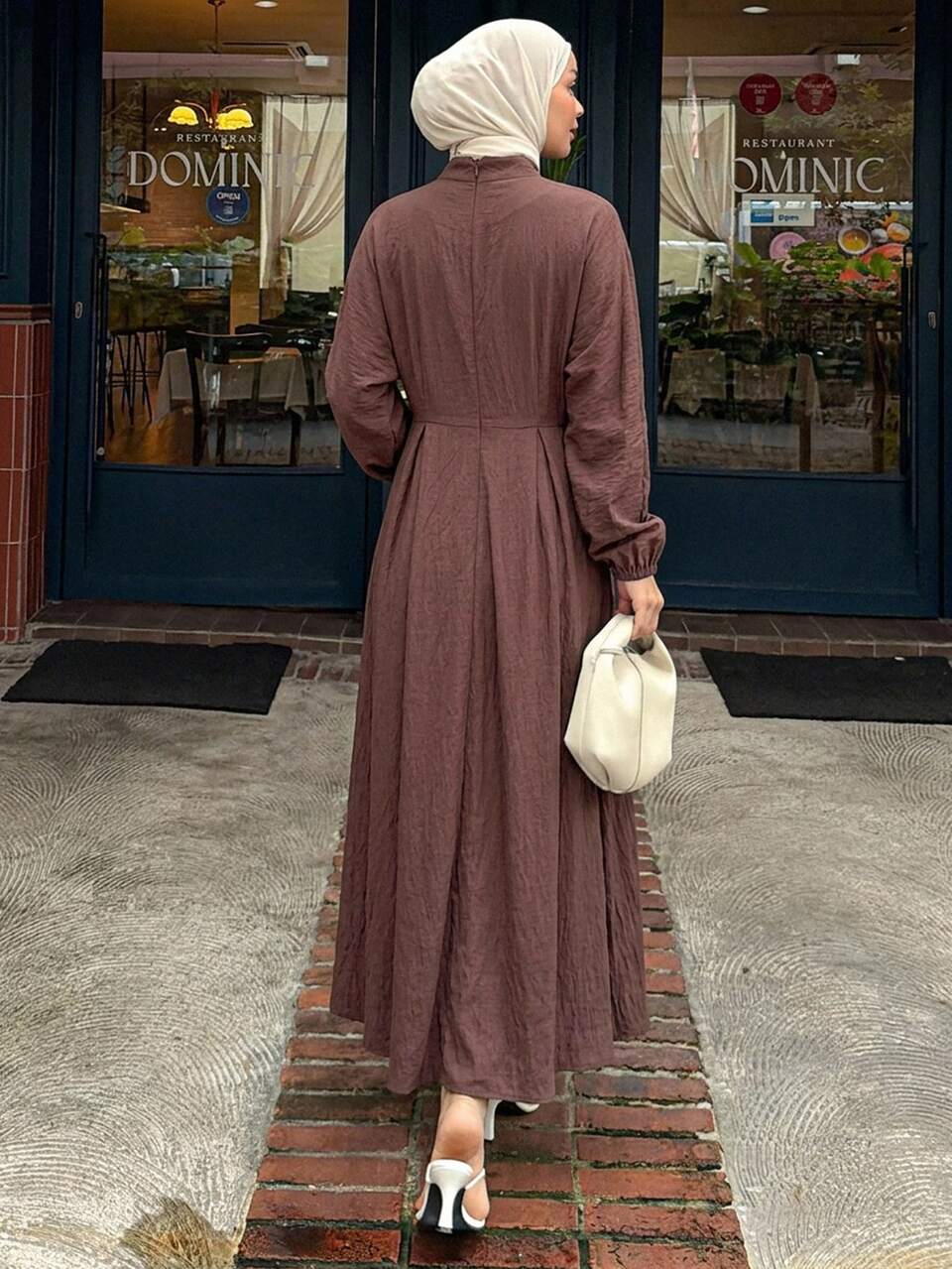 Women's Textured Pleated Long Sleeve Dress, Casual Daily Wear Fall