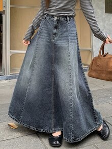 DAZY Rok Denim Panjang Kasual Wanita dengan Atasan Lucu - Putih - View 3