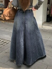 DAZY Rok Denim Panjang Kasual Wanita dengan Atasan Lucu - Putih - View 2