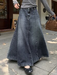 DAZY Rok Denim Panjang Kasual Wanita dengan Atasan Lucu - Putih - View 7