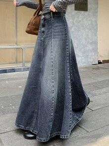 DAZY Rok Denim Panjang Kasual Wanita dengan Atasan Lucu - Putih - View 5