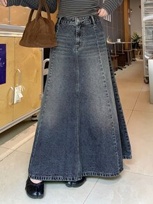 DAZY Rok Denim Panjang Kasual Wanita dengan Atasan Lucu - Putih - View 4