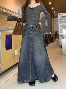 DAZY Rok Denim Panjang Kasual Wanita dengan Atasan Lucu - Putih - View 6