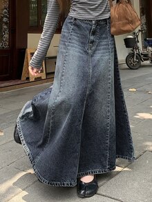 DAZY Rok Denim Panjang Kasual Wanita dengan Atasan Lucu - Putih - View 1