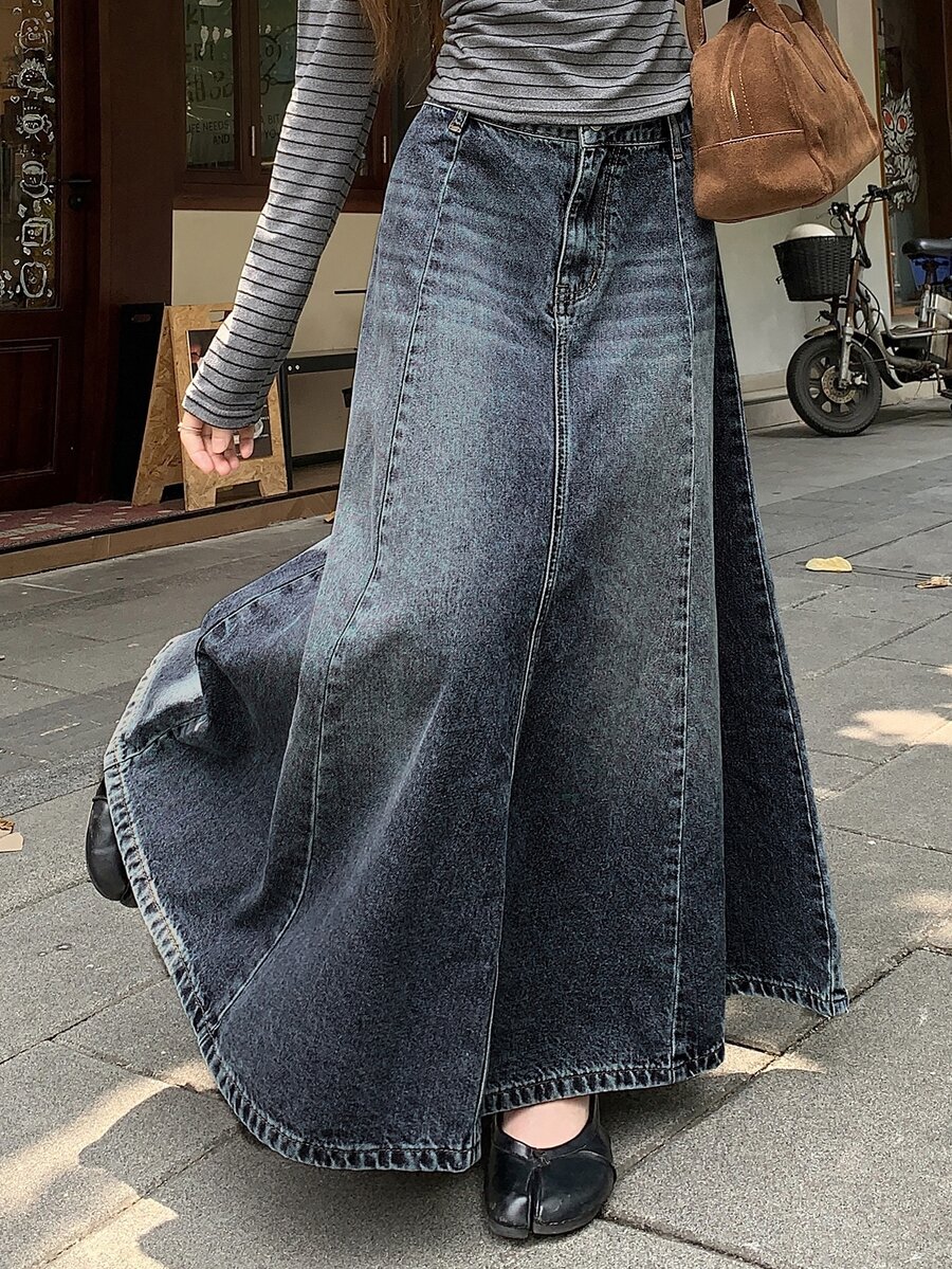 DAZY Rok Denim Panjang Kasual Wanita dengan Atasan Lucu - Putih - View 1