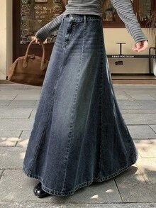 DAZY Rok Denim Panjang Kasual Wanita dengan Atasan Lucu - Putih - View 8