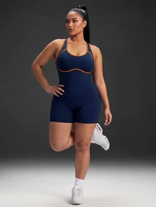 Powerista رومبير نسائي مقاس كبير بتصميم كتل لونية كاجوال للاستخدام اليومي والرياضة الخارجية بياقة هالتر - الأزرق - مشاهدة 6