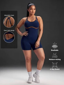 Powerista رومبير نسائي مقاس كبير بتصميم كتل لونية كاجوال للاستخدام اليومي والرياضة الخارجية بياقة هالتر - الأزرق - مشاهدة 4