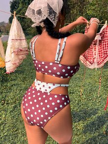 Swim Mod 2026 New Women's Spring/Summer Polka Dot Print Spaghetti Strap Plus Size Swimwear Set Gym - Multicolor - View 2