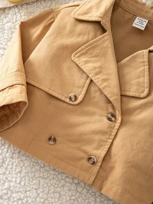 SHEIN Baby Girl Woven Lapel Collar Short Solid Color Lightweight Trench Coat,Suitable For Autumn And Winter - Khaki - View 4