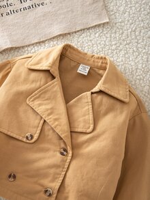 SHEIN Baby Girl Woven Lapel Collar Short Solid Color Lightweight Trench Coat,Suitable For Autumn And Winter - Khaki - View 3