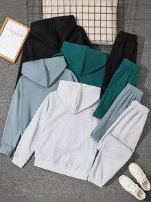 8pcs Teen Boys Casual Sports Basic Hoodie And Sweatpants, Multiple Colors Available With Decorative Label, Comfortable Fabric, Suitable For Autumn/Winter, School, Family Gatherings, Back To School, Birthday Parties, Photography, Vacation, Holidays, Sports Style, Comfortable, Wearable - Multicolor - View 2