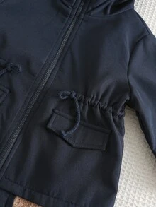 SHEIN 男嬰秋冬可愛休閒深藍色保暖內裡連帽外套，加厚嬰兒外套，秋冬外套，保暖內裡外套 - 彩色 - 查看 6