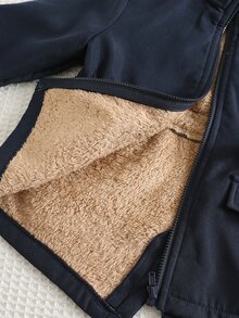 SHEIN 男嬰秋冬可愛休閒深藍色保暖內裡連帽外套，加厚嬰兒外套，秋冬外套，保暖內裡外套 - 彩色 - 查看 9