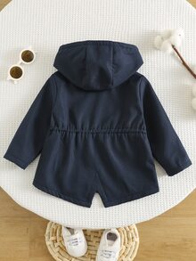 SHEIN 男嬰秋冬可愛休閒深藍色保暖內裡連帽外套，加厚嬰兒外套，秋冬外套，保暖內裡外套 - 彩色 - 查看 2