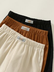 SHEIN 3件組男嬰休閒秋冬純色百搭燈芯絨長褲，百搭長褲多件裝 - 彩色 - 查看 7