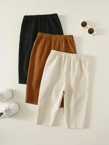 SHEIN 3件組男嬰休閒秋冬純色百搭燈芯絨長褲，百搭長褲多件裝 - 彩色 - 查看 2