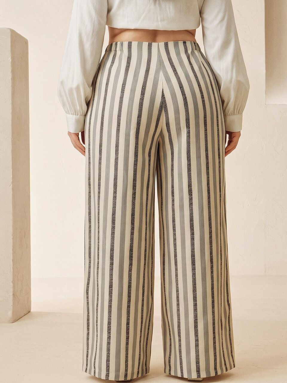2026 New Striped Versatile Plus Size Casual Tropical Elegant Pants For Women Brunch Vacation Beige Summer