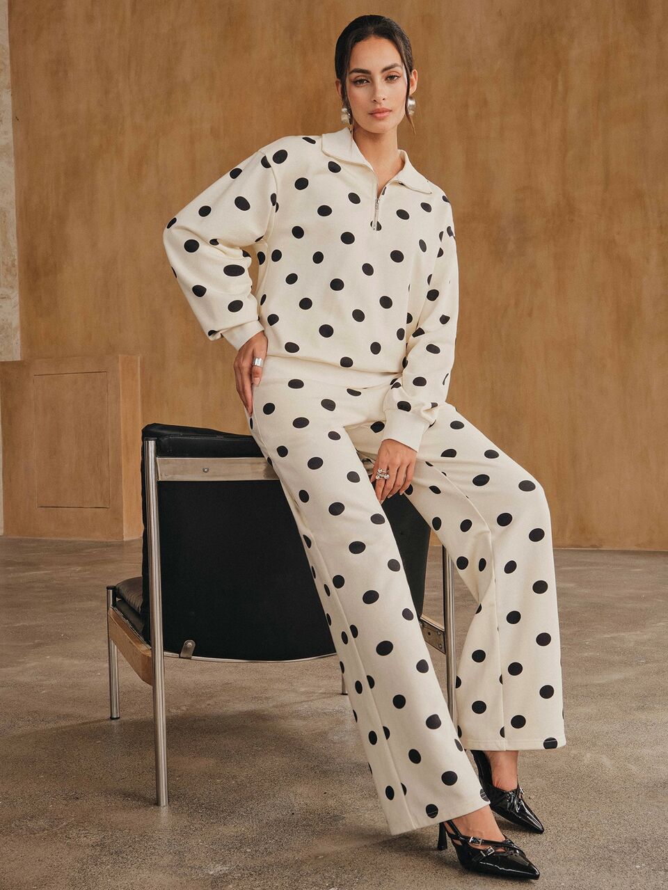 New Fashion Casual Polka Dot Print Design Loose Fit Women's Sweatpants Suitable For Daily Commute