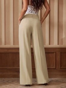 Anewsta Essential Pantalones de traje de pierna recta, de unicolor, elegantes y modernos, adecuados para vacaciones y Año Nuevo - Beis - Ver 4