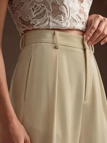 Anewsta Essential Pantalones de traje de pierna recta, de unicolor, elegantes y modernos, adecuados para vacaciones y Año Nuevo - Beis - Ver 2