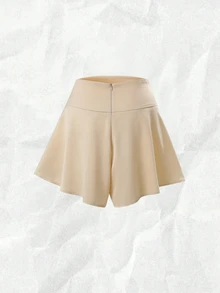 Olithes Women's Elegant Fashion Waist Tie Loose Wide Leg Shorts - Apricot - View 2