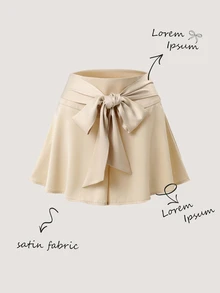 Olithes Women's Elegant Fashion Waist Tie Loose Wide Leg Shorts - Apricot - View 1