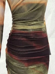 Olithes 秋季优雅扎染褶皱修身超长连衣裙女装 - 彩色 - 查看 3