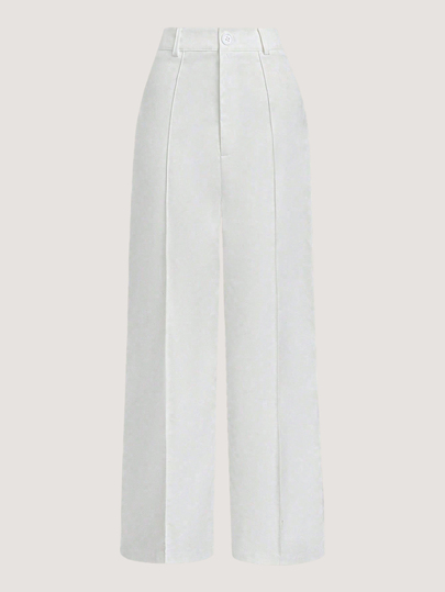 SHEIN 2025 Autumn Women's White Straight-Leg Casual Elegant Classy Pants Effortless Commuter Style Draping Softness Timeless Versatility Petite Office Work