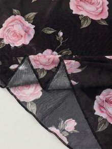 SHEIN 玫瑰印花百褶方領上衣與魚尾裙兩件套（隨機印花） - 黑色 - 查看 4