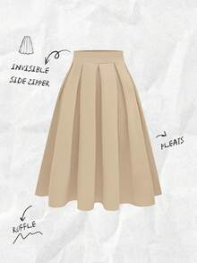 SHEIN Women's Casual Pleated Skirt, Versatile For Spring & Autumn - Apricot - View 9