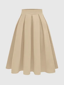 SHEIN Women's Casual Pleated Skirt, Versatile For Spring & Autumn - Apricot - View 3