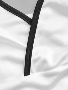 SHEIN 女士时尚百搭条纹撞色荷叶边连体衣 - 黑與白 - 查看 3