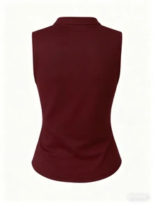 Olithes Women's Elegant Asymmetric Hem Button Decorated Camisole, Summer - Burgundy - View 2