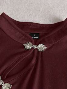 Olithes Women's Elegant Asymmetric Hem Button Decorated Camisole, Summer - Burgundy - View 5