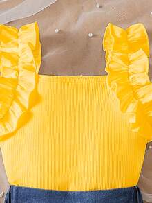Souflis Souflis Two Pieces Sweet And Playful Sleeveless Pleated Vest Knitted Ribbed T-Shirt Jacket Is Suitable Summer - Yellow - View 4