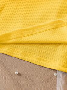 Souflis Souflis Two Pieces Sweet And Playful Sleeveless Pleated Vest Knitted Ribbed T-Shirt Jacket Is Suitable Summer - Yellow - View 7