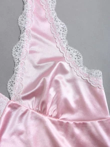 Sweetra Women's Summer Lace Trim V-Neck Fitted A-Line Sexy Pink And White Dress Date Night Night Out - Pink - View 5