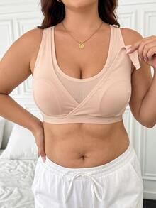 Moonlight&Mama Plus Size Maternity Solid Color Double Layer Nursing Bra - Apricot - View 1