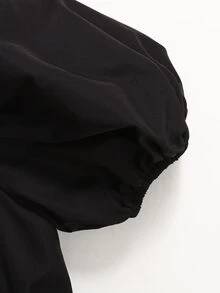 SHEIN 少女寬鬆優雅方領花瓣袖撞色蝴蝶結裝飾洋裝 - 黑色 - 查看 5