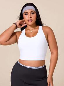 SHEIN Rhythm Era Women's Plus Size Sports Bra With Adjustable Waist Strap - White - View 6